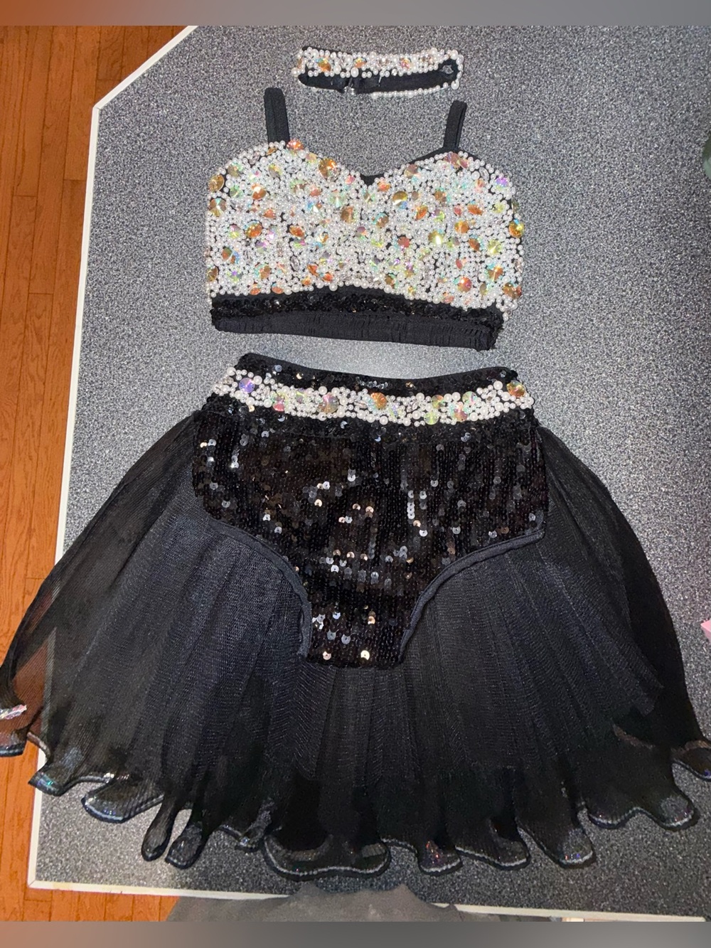 Glamour Black Sequin & Rhinestone Bling Tulle Dance Costume Size Adult Small